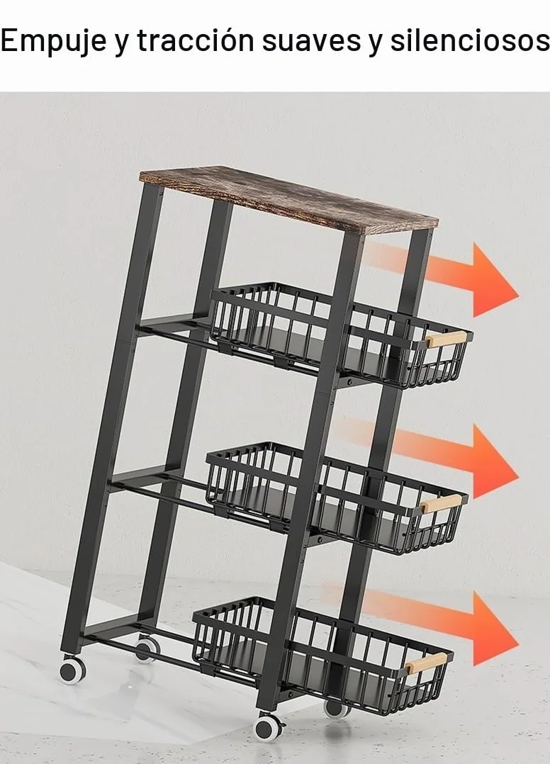 Canastas de alambre de metal con ruedas, contenedores de almacenamiento apilables, estante organizador de cocina, carrito de frutas y verduras de múltiples niveles, estante estacional para