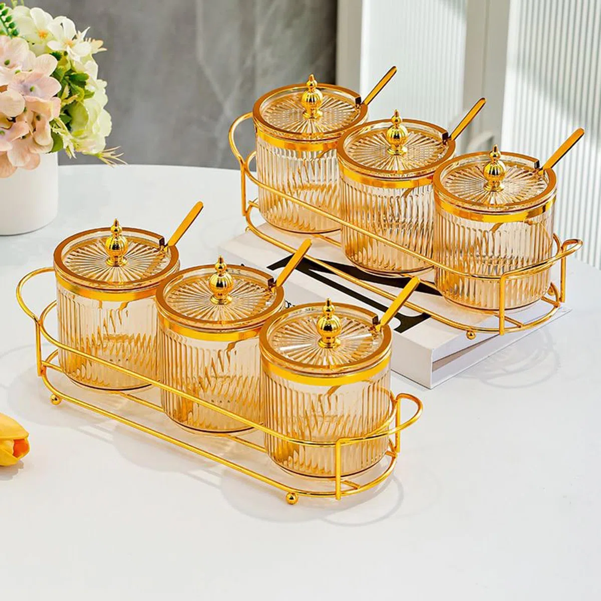 Envase Para Condimentos - Juego de Botes para Condimentos - Recipiente Compacto Multiusos Con Tapa Y Cucharas Para Pimienta Cardamomo Canela Azúcar Sal De Cocina Y Hogar