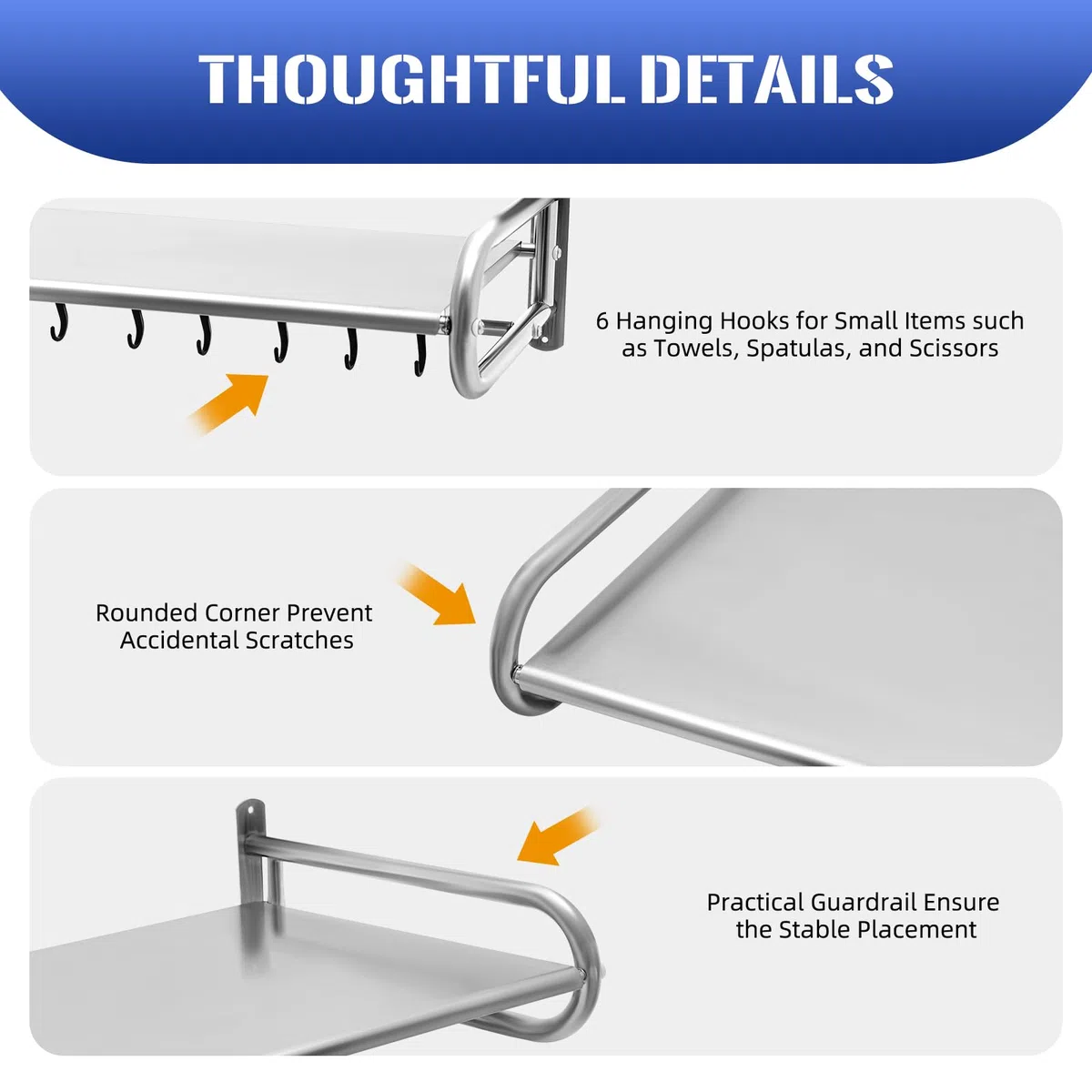 Soporte de pared para microondas, estante para microondas, con 6 ganchos, acero inoxidable hasta 30 kg, soporte de pared de almacenamiento de cocina, para colocar diversos objetos y
