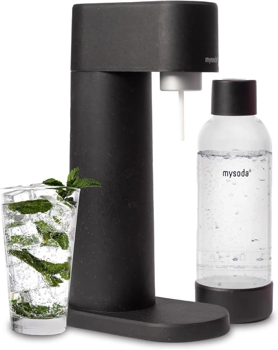 Mysoda Woody Black - Máquina de carbón vegetal, incluye botella de agua, negra (sin cilindro de CO2)