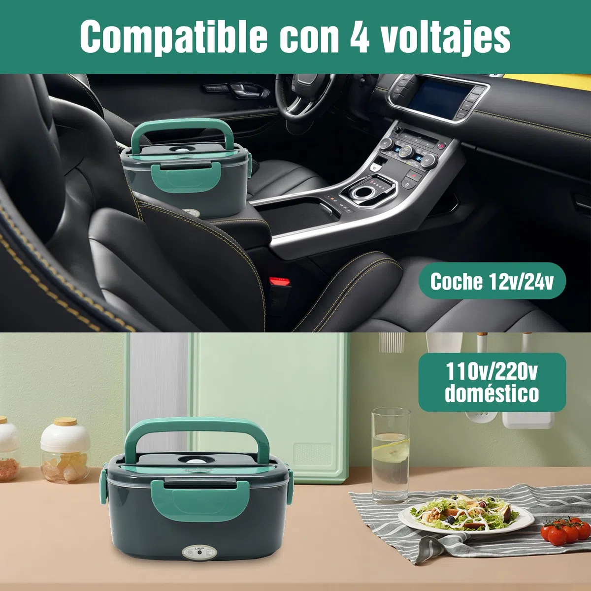 Eznaobo Fiambrera Electrica 2 En 1, 60W 1.5L Taper Electrico para Comida, 12V/24V/220V Fiambrera Termica de Acero Inoxidable, Fiambreras Comida Trabajo para Coche,Camión,Oficina (blue)