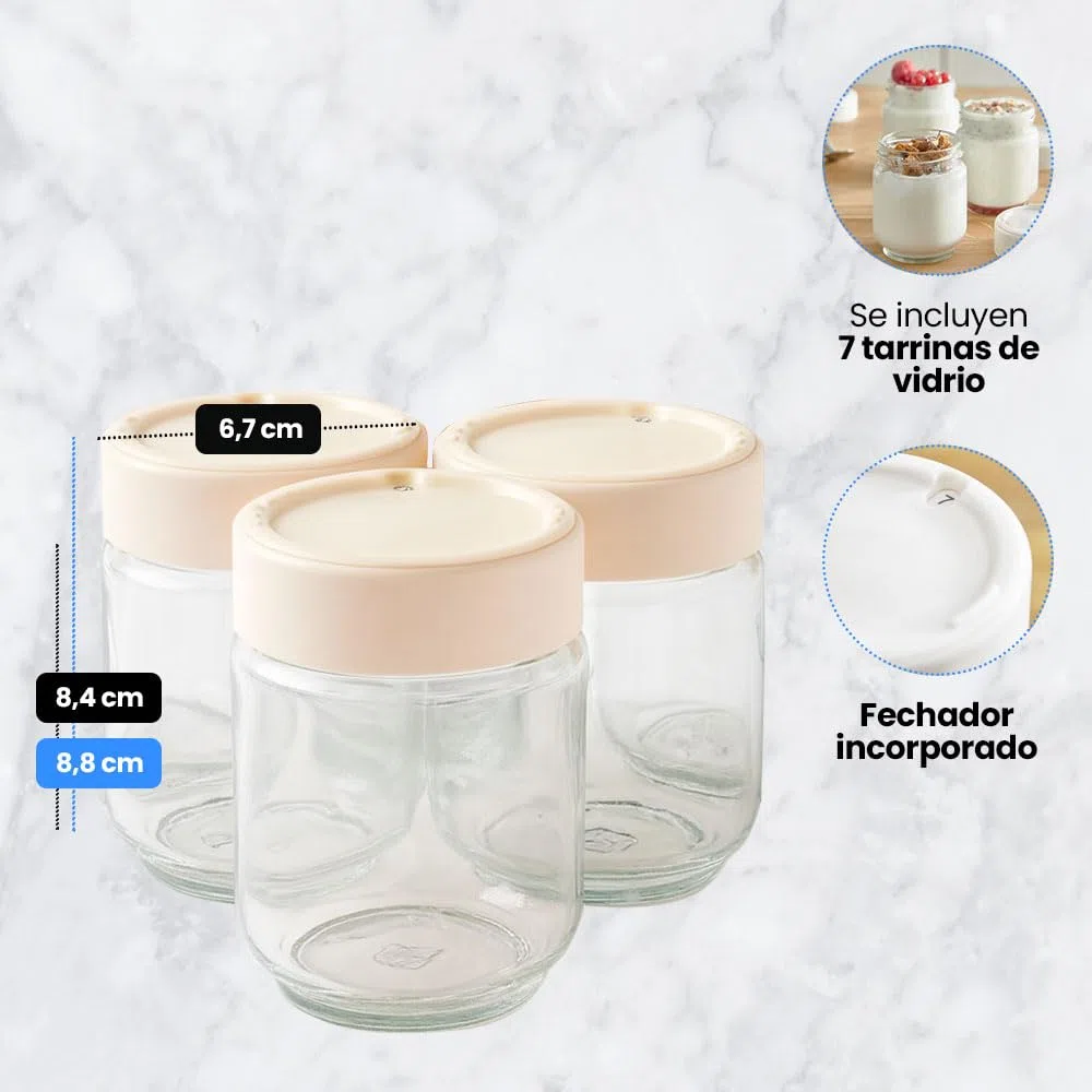 ANAKEL HOME Pack Vasos Yogurtera A14A03 Compatible con Yogurtera Moulinex DJC141, YG231E32, YG231531, YG230131 y YG229510 | 7 Unidades, 160 ml de Capacidad, con Fechador Manual