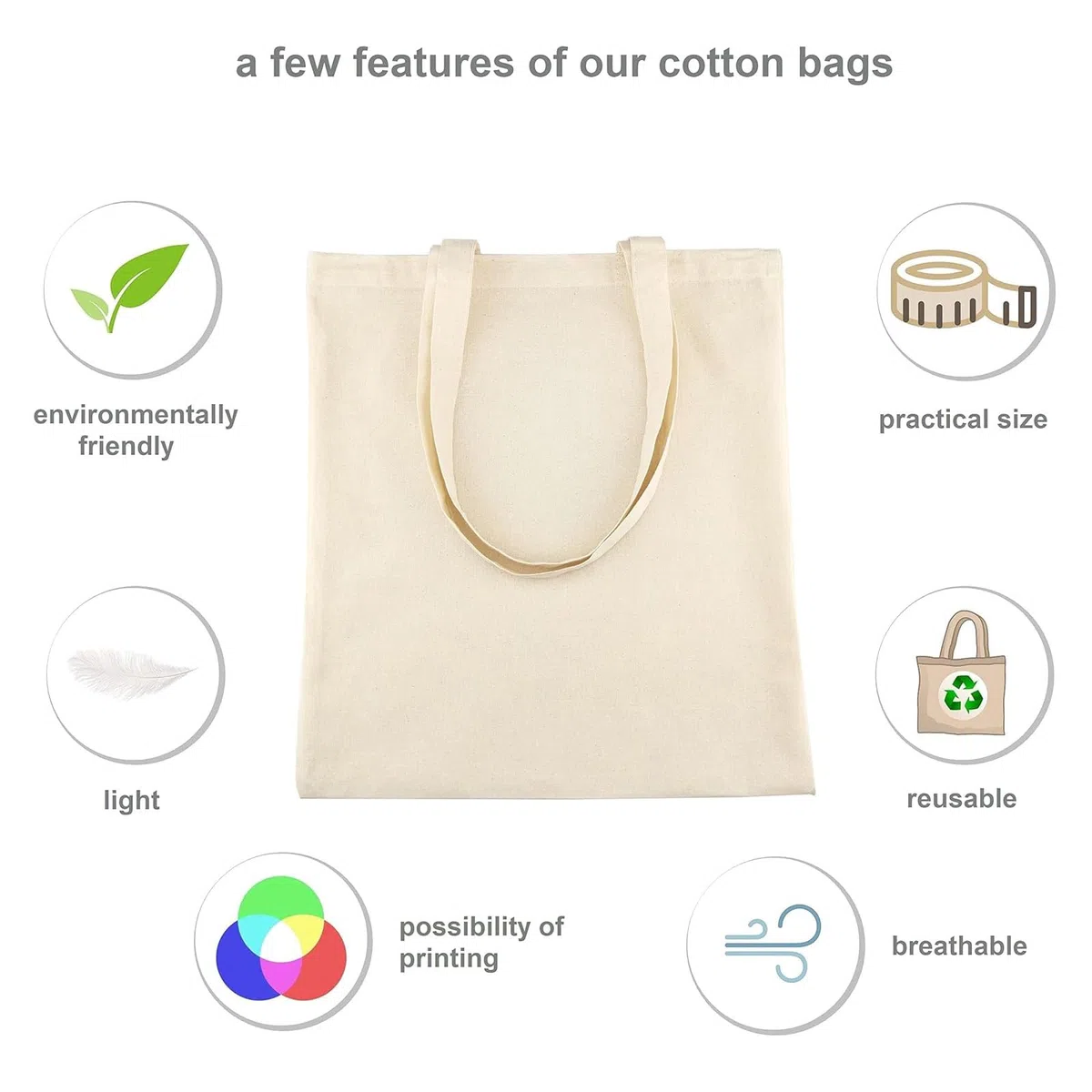 Adri Bolsa de Tela para Pintar - Algodón Con Asas Largas - 38x42cm 144g/m2 - Tote Bag Grande Reutilizable para la Compra