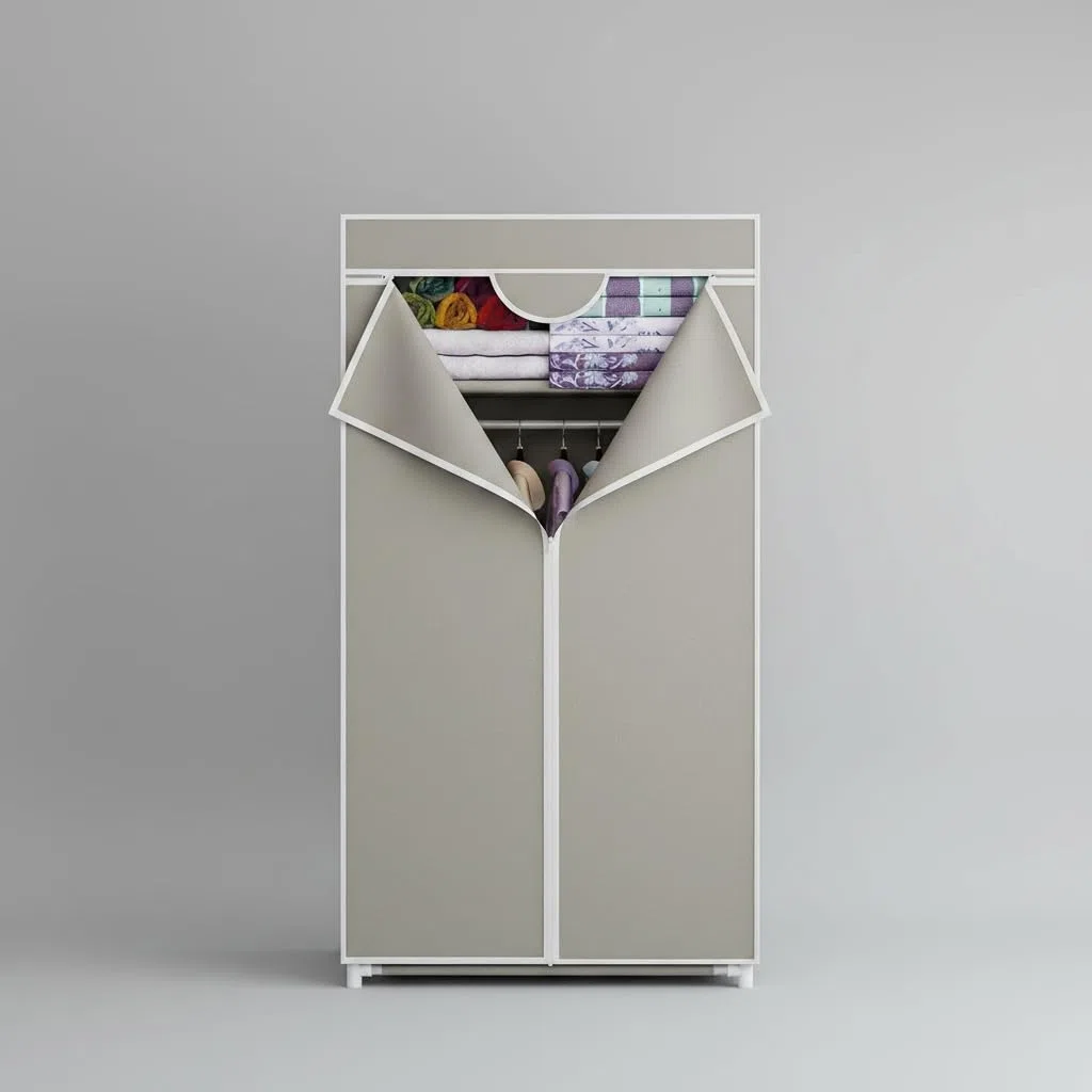 INDE MOBLEKIT | Armario Desmontable de Tela 75x46x160 cm, Ropero Auxiliar con Cremallera y Estructura Metálica, Armario de Tela TNT para Dormitorio, Almacenaje o Mudanzas