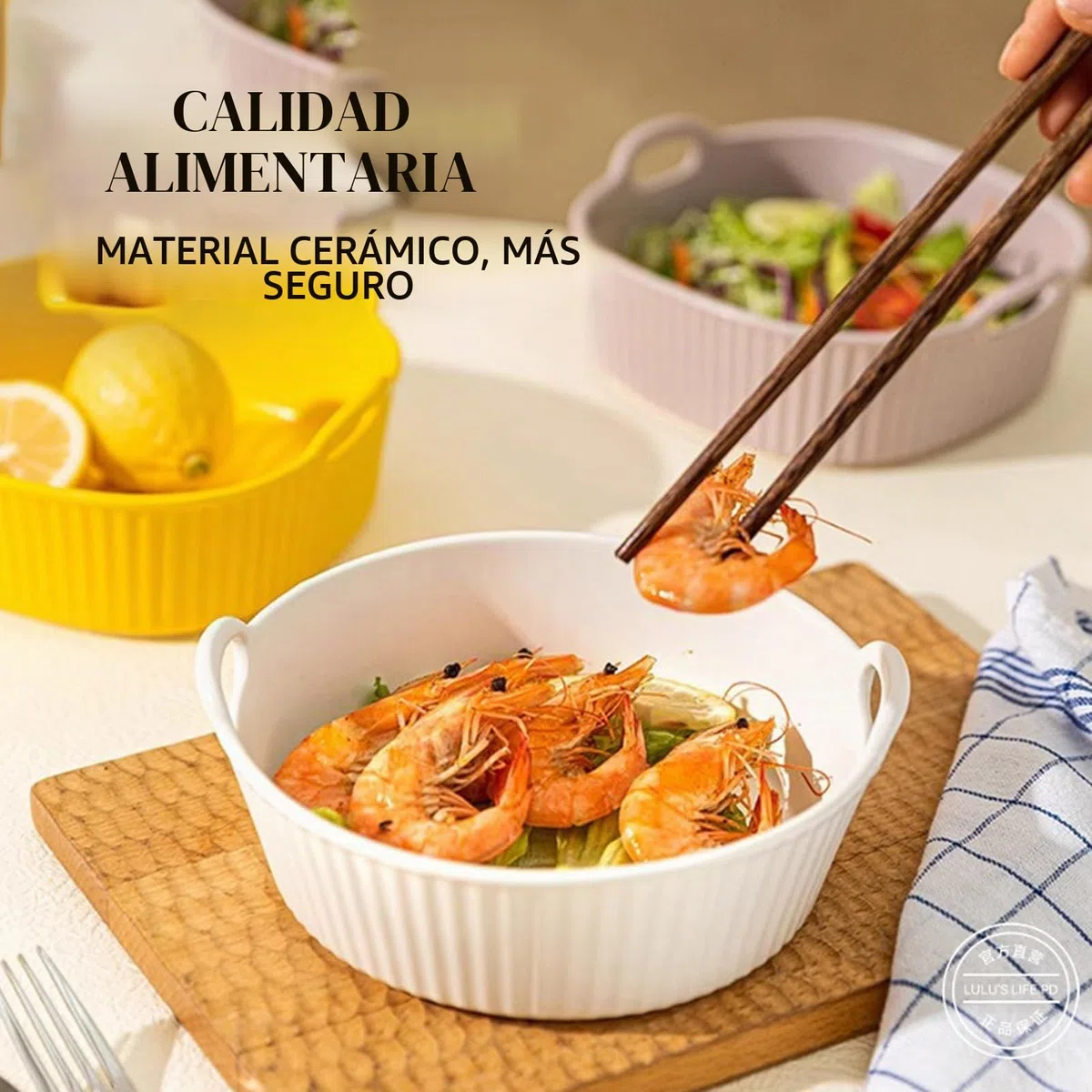 Fuente para horno de cerámica, cazuela para freidora de aire caliente, cazuelas cuadradas, molde redondo esmaltado multicolor, moldes con asas para freidora para lasaña, patatas fritas, sopa (blanco