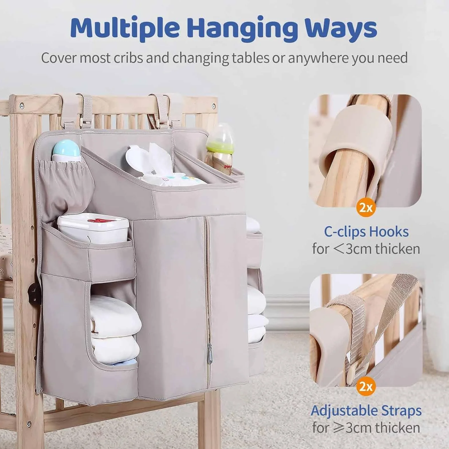 Bolsas de almacenamiento multifuncionales sostenibles para guardería, para pañales, ropa, juguetes, diseño colgante, fácil acceso, organizadores esenciales sostenibles para bebés