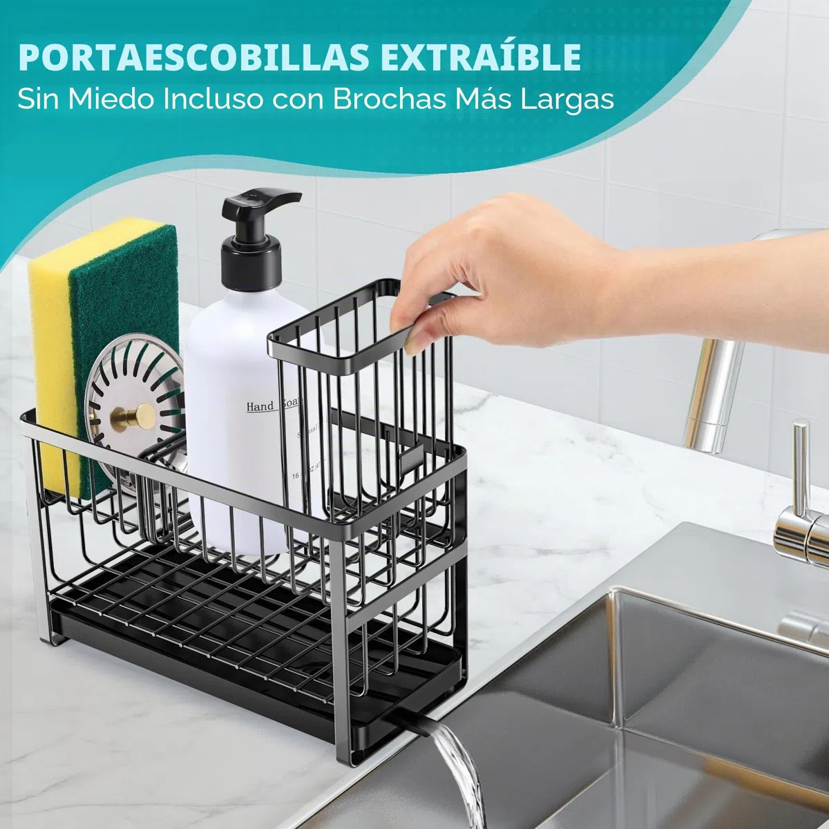 Sinnsally Organizador de fregadero de cocina, 2 niveles para fregadero de cocina, soporte de esponja, organizador de acero inoxidable, soporte para detergente, organizador de cocina, utensilios de