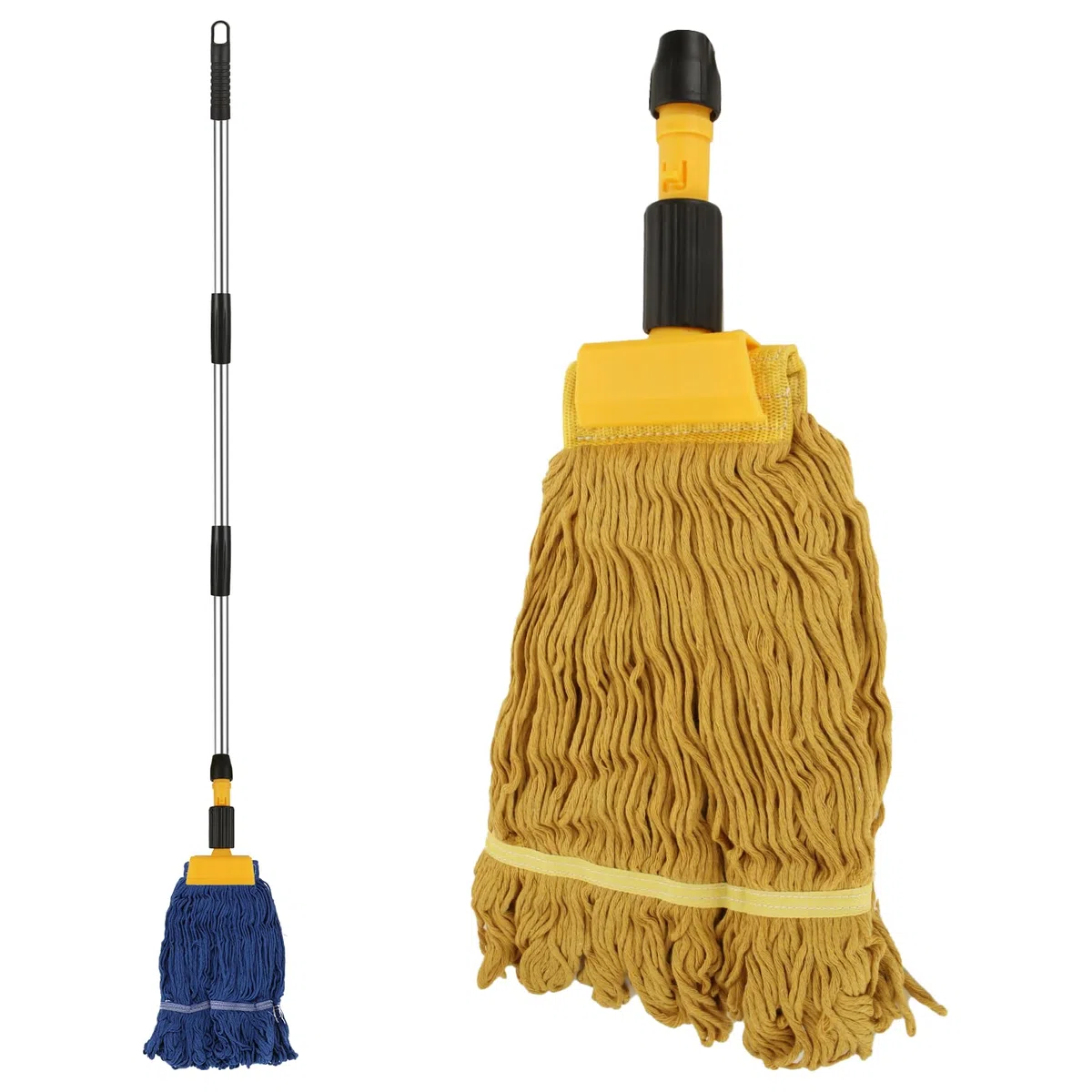 ASelected Trapeador Industrial Resistente, Mango y Abrazadera de 163 cm de Largo, 2 Cabezales extraíbles con Cable para Limpieza de Suelos de Garaje, hormigón y Azulejos (Amarillo y Azul)