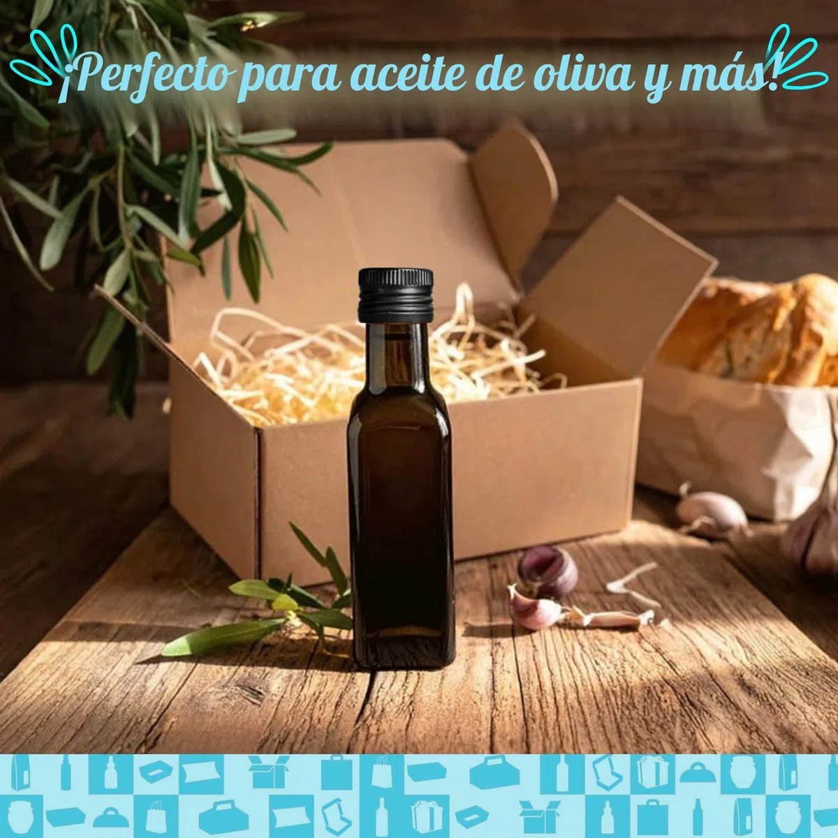 20 Botellas de Cristal Oscuro 100 ml con Tapón de Rosca Negro + 20 Cajas + 20 sellos + 20 Etiquetas Kraft + Cuerda – Botellas Pequeñas para Aceite de Oliva, Vinagre, Alcohol, Muestras