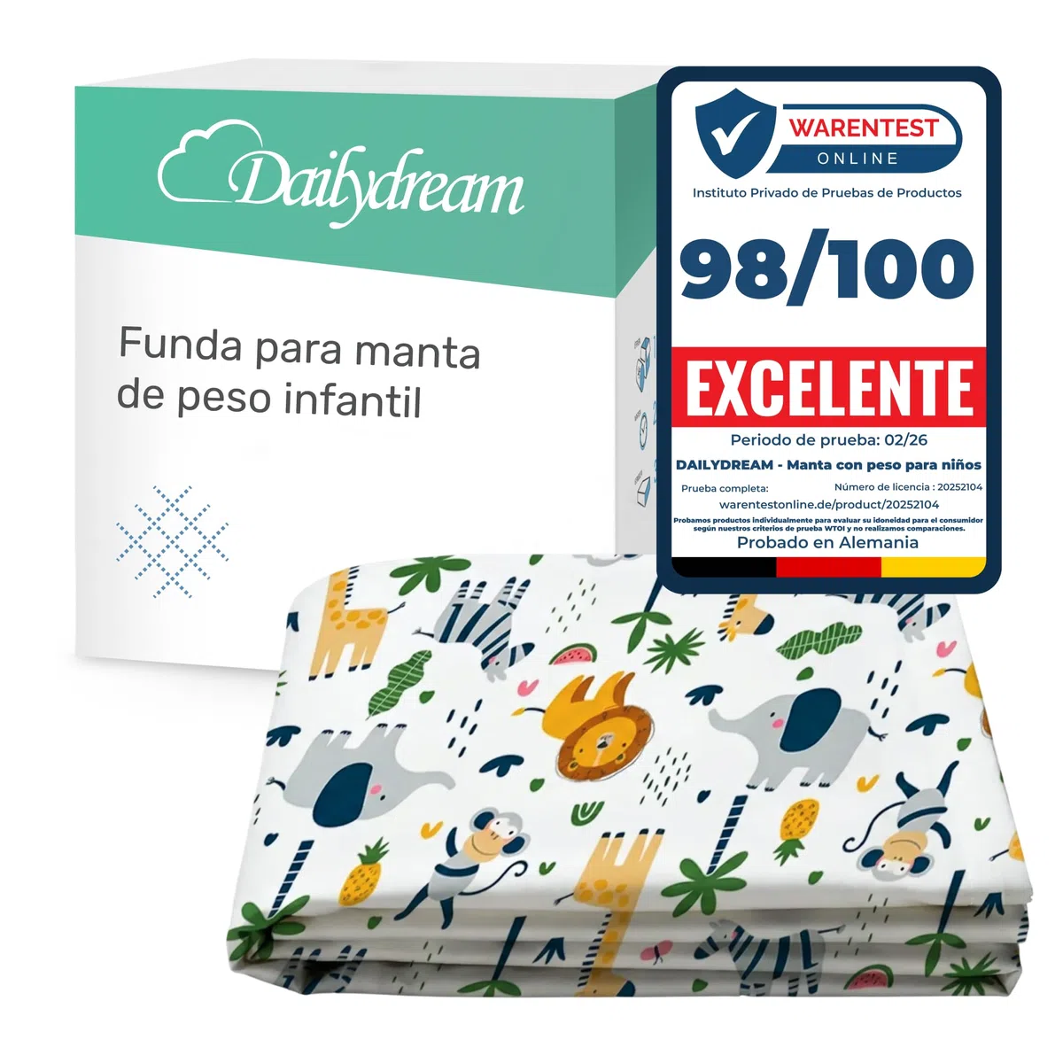 Dailydream Funda para manta de peso infantil, 104 x 150 cm, diseño de safari, 100 % algodón, funda de recambio, lavable, hipoalergénica y transpirable