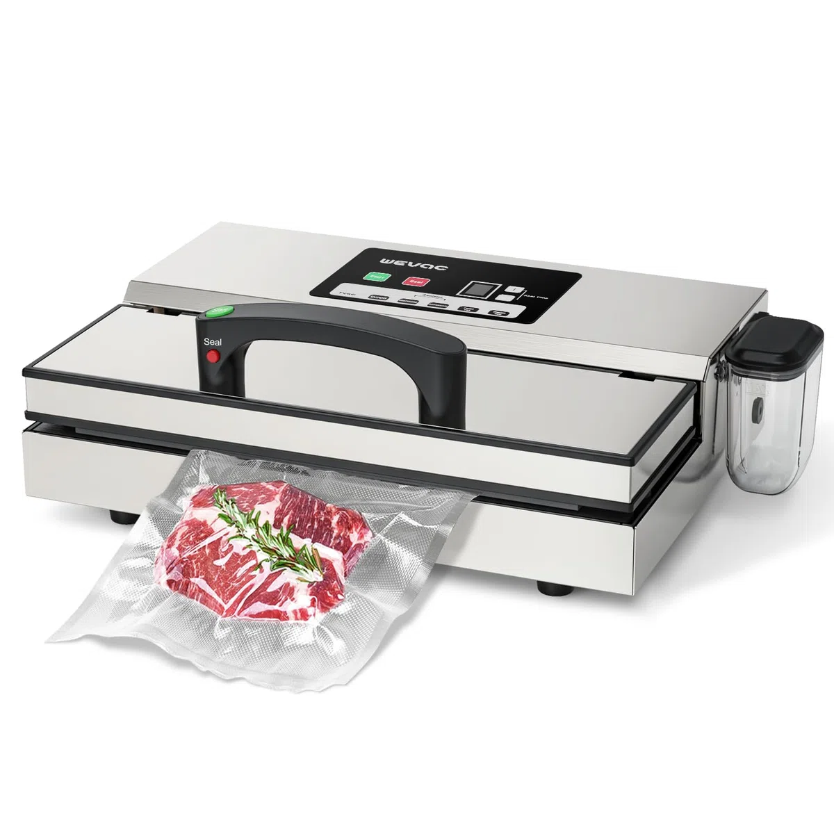 Wevac Maquina Vacio Alimentos Profesional, Potencia de Succión de 16 Litros/min, Costura de 30 cm, Fuerza de Vacío Regulable, Sellador al Vacío de Acero Inoxidable con Depósito de Líquidos