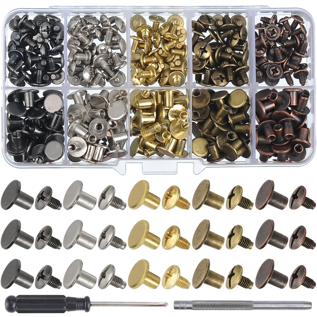 YORANYO 150 juegos de tornillos Chicago de 8 mm, remaches de cuero para tela, tornillos de encuadernación Chicago, botones de metal para decorar y reparar cinturones, bolsos, zapatos, bolsos, collares