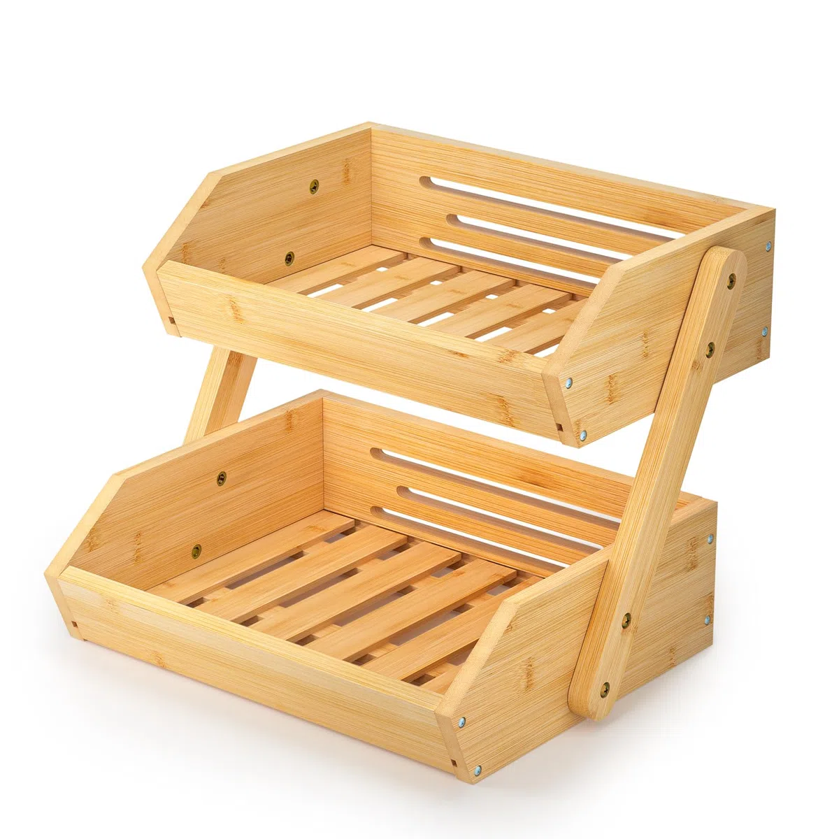 Calm Cozy Soporte de bambú para Cesta de Frutas, 2 Niveles Estante para Frutas,Cesta de Almacenamiento de Pan, Soporte para Verduras para encimera de Cocina