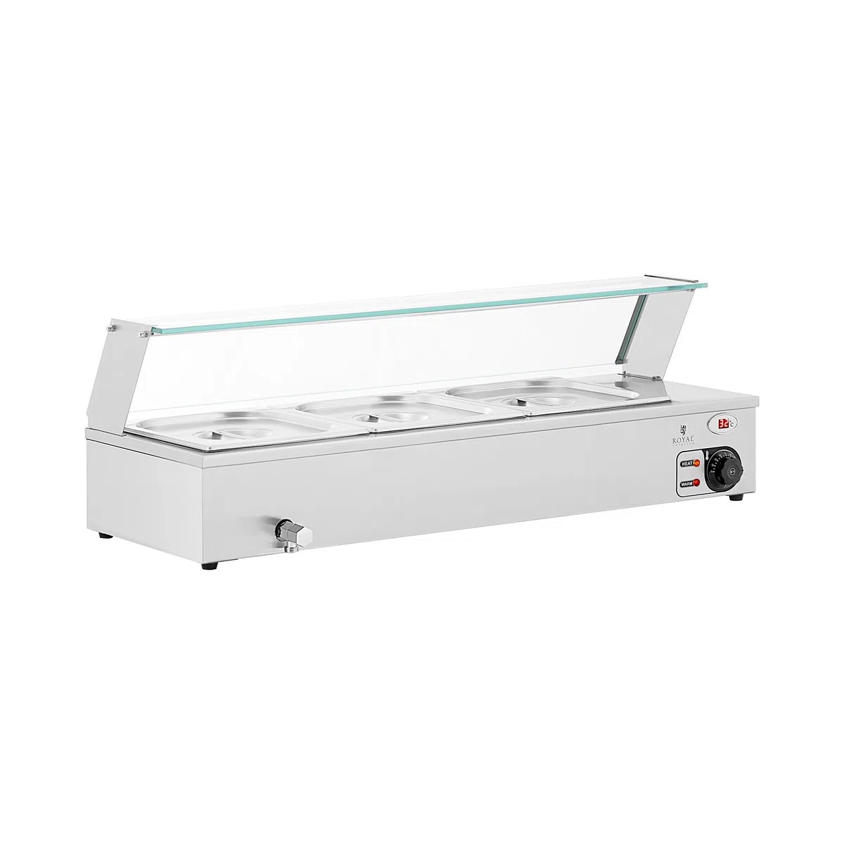 Royal Catering Baño María Profesional para Hostelería RCBM_GN1/2_2 (Potencia: 2000 W, Cantidad de contenedores GN: 3, Volumen total: 3 x 6 L)