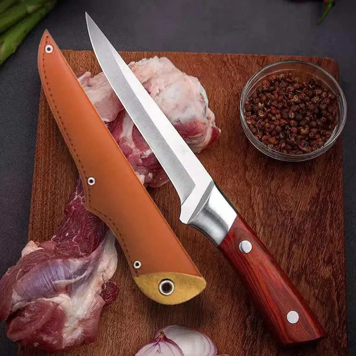 GOUDE Cuchillo japonés de Cuchillo Premium, Cuchillo de Lavado de Acero Inoxidable para carnicería de Carne peleando Cuchilla Afilada Cuchillos de Cocina de Caza