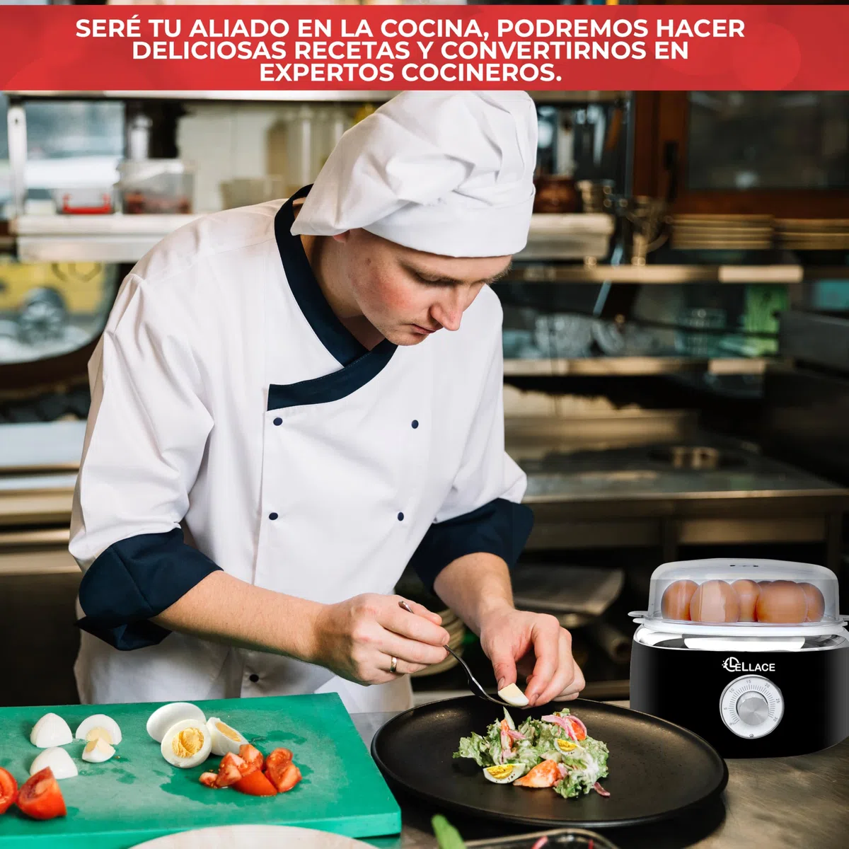 Cuece Huevos Eléctrico con Temporizador Manual y Alarma. Cocedor de 1 hasta 7 huevos para hacer Huevo Duro, Mollet o Pasados por Agua. Egg Boiler de 400W con Cuenco para huevo Poché. (NEGRO)