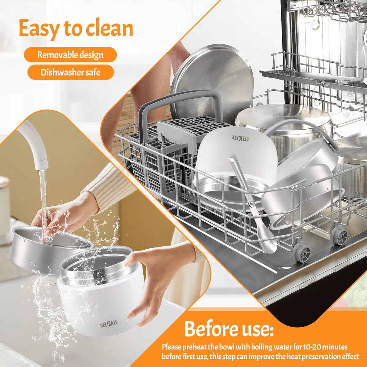 volumoon Recipiente Térmico para Comida 1200ml, Acero Inoxidable con Cuchara Plegable, Fiambrera Térmica con Compartimento y Tapa Hermética, Ideal para Sopa, Papilla, Oficina, Escuela, Viajes (Verde)