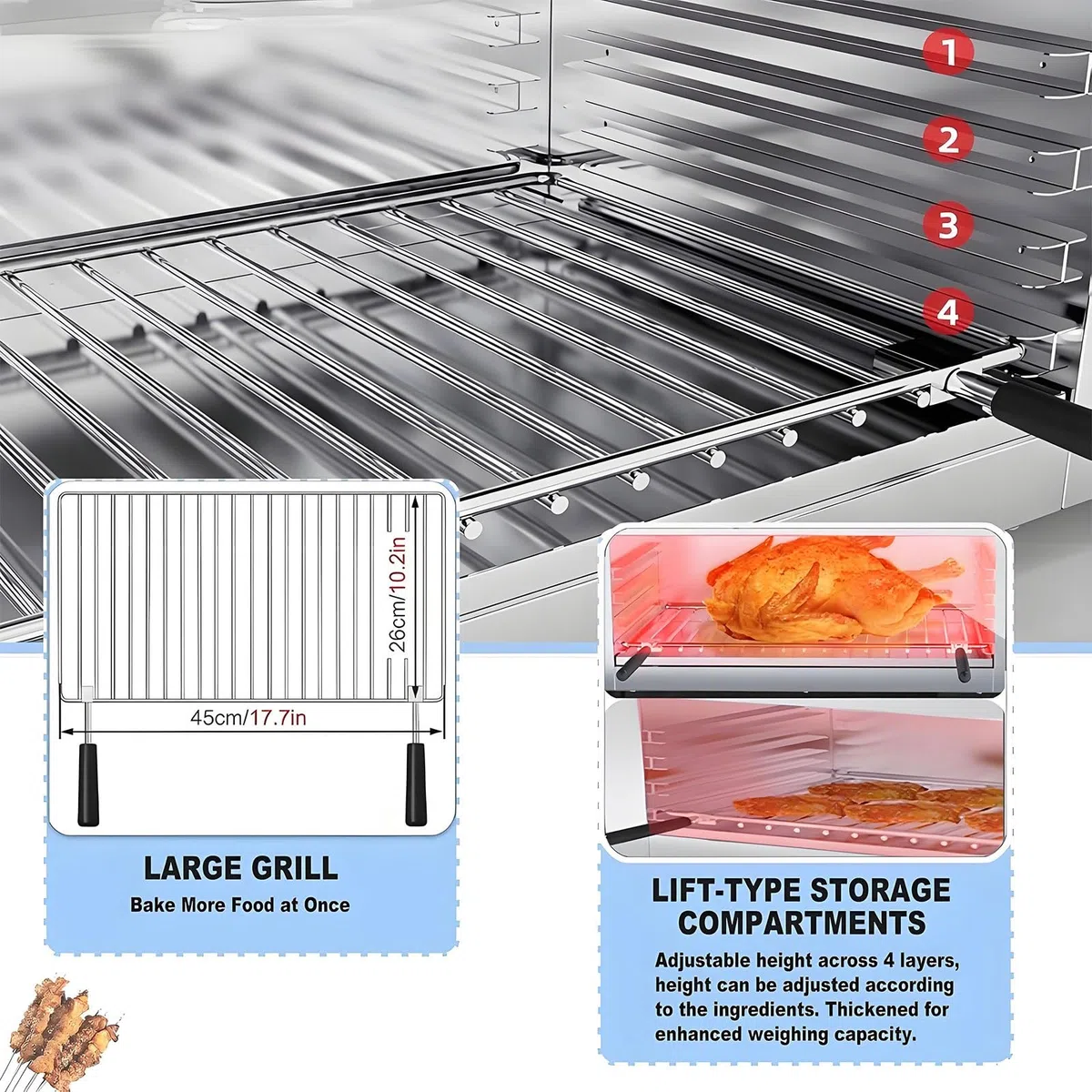 Asador Salamandra De 2000 W, Asador EléCtrico Para Carnes De Acero Inoxidable, Para Encimera, Con Bandeja Recogemigas ExtraíBle, 50 ℃-300 ℃ Para Pizza, Carnes A La Parrilla Y SáNdwiches