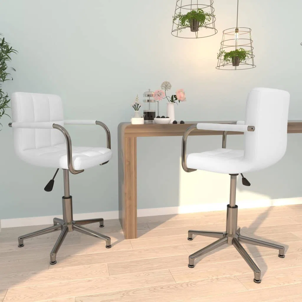 Mesa de comedor, sillas de sala de estar, sillas de comedor multifuncionales, 2 piezas, giratorias, de piel sintética, blanca, para comedor, estudio, dormitorio