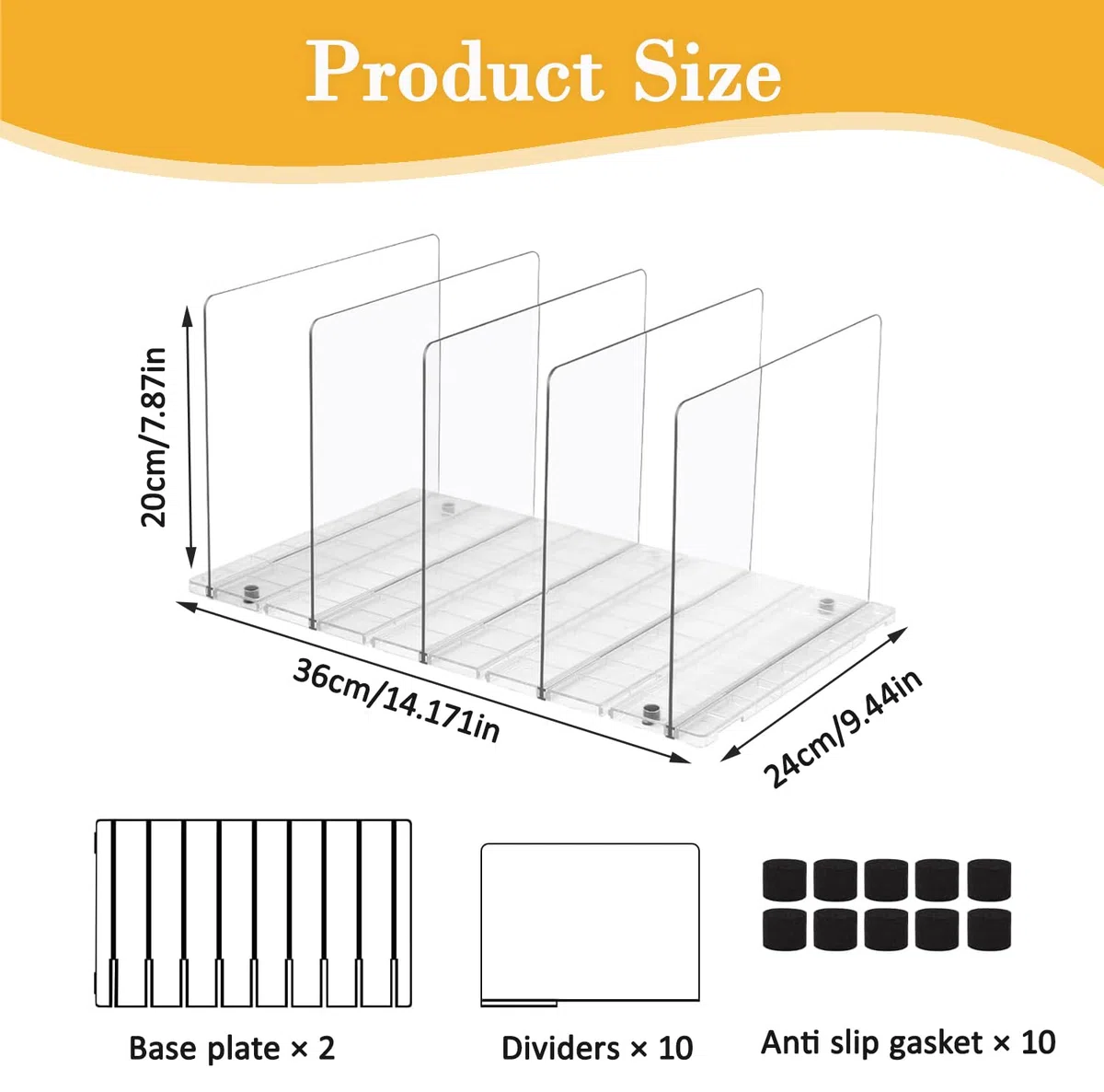 Set de 10 Separadores de Bolsos, Organizador de Bolsos de Plástico, Adjustable Separador Bolsos para Almacenaje Armario Estantes con Base Ranurada y Divisores para cocina, armario, baño