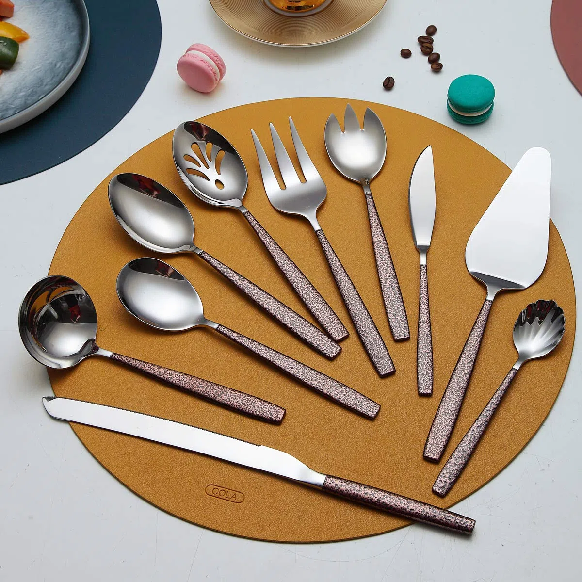 Berglander - Cubiertos de servicio de 10 piezas con mango de superficie de luna y cabeza brillante de titanio, cucharas de servir modernas de acero inoxidable, utensilios