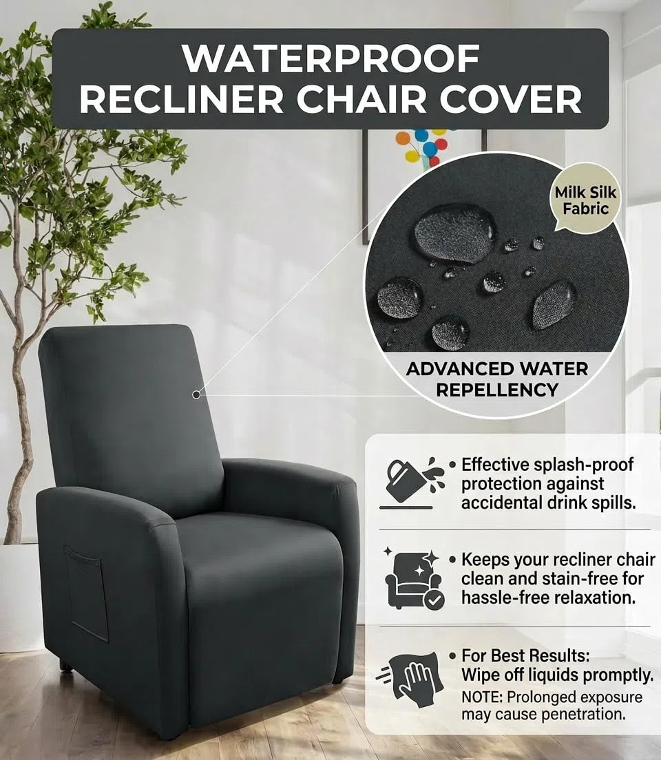 Highdi Funda Sillon Relax Reclinable, Elástica Funda Sillon Relax 1 Plaza, Gris Oscuro 4 Piezas Funda para Sofá Reclinable con Bolsillos Laterales Extraíble y Lavables