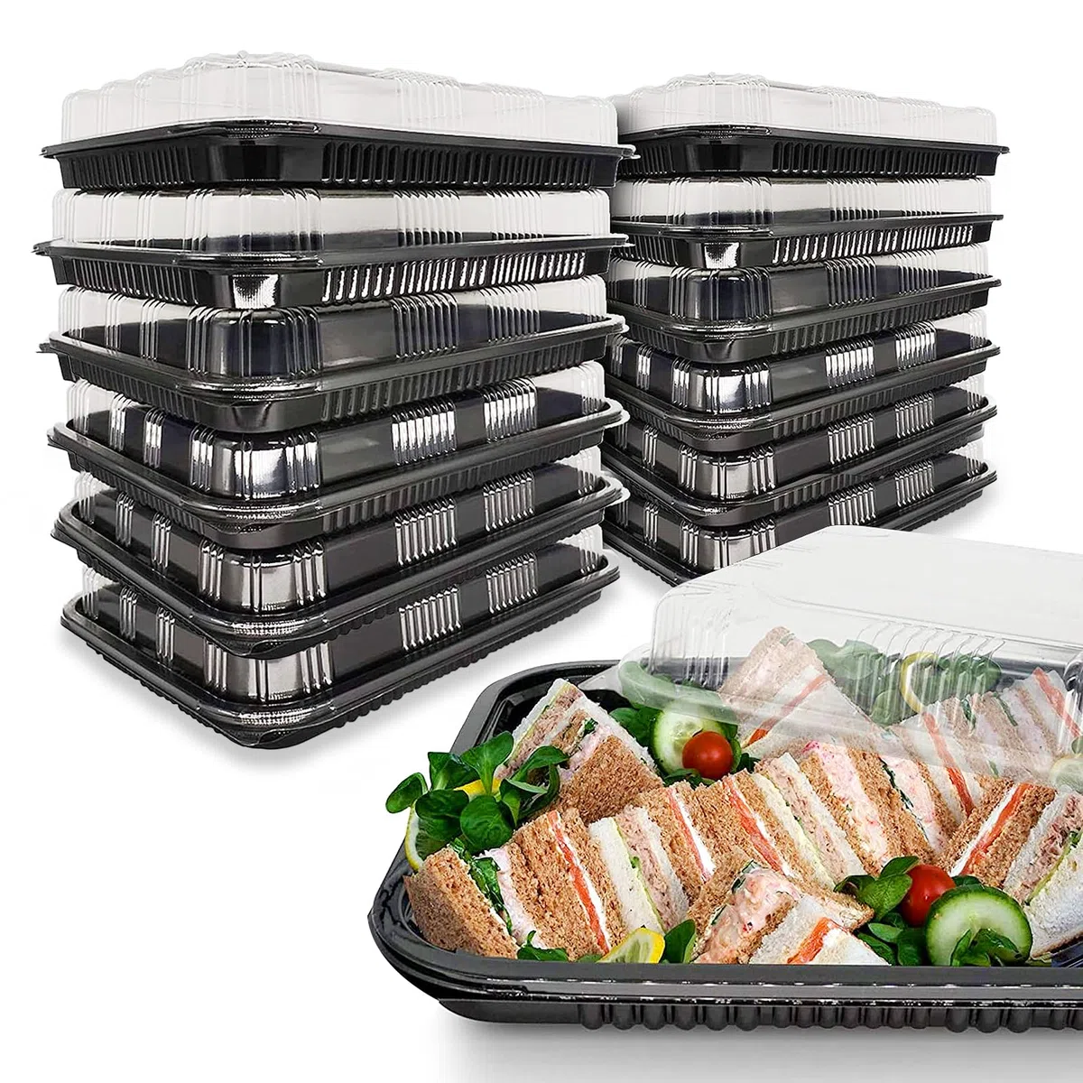 HIYAA Bandejas para sándwiches con tapas, paquete de 30 bandejas de plástico reutilizables con tapas para preparación de comidas, pasteles, golosinas y sándwiches