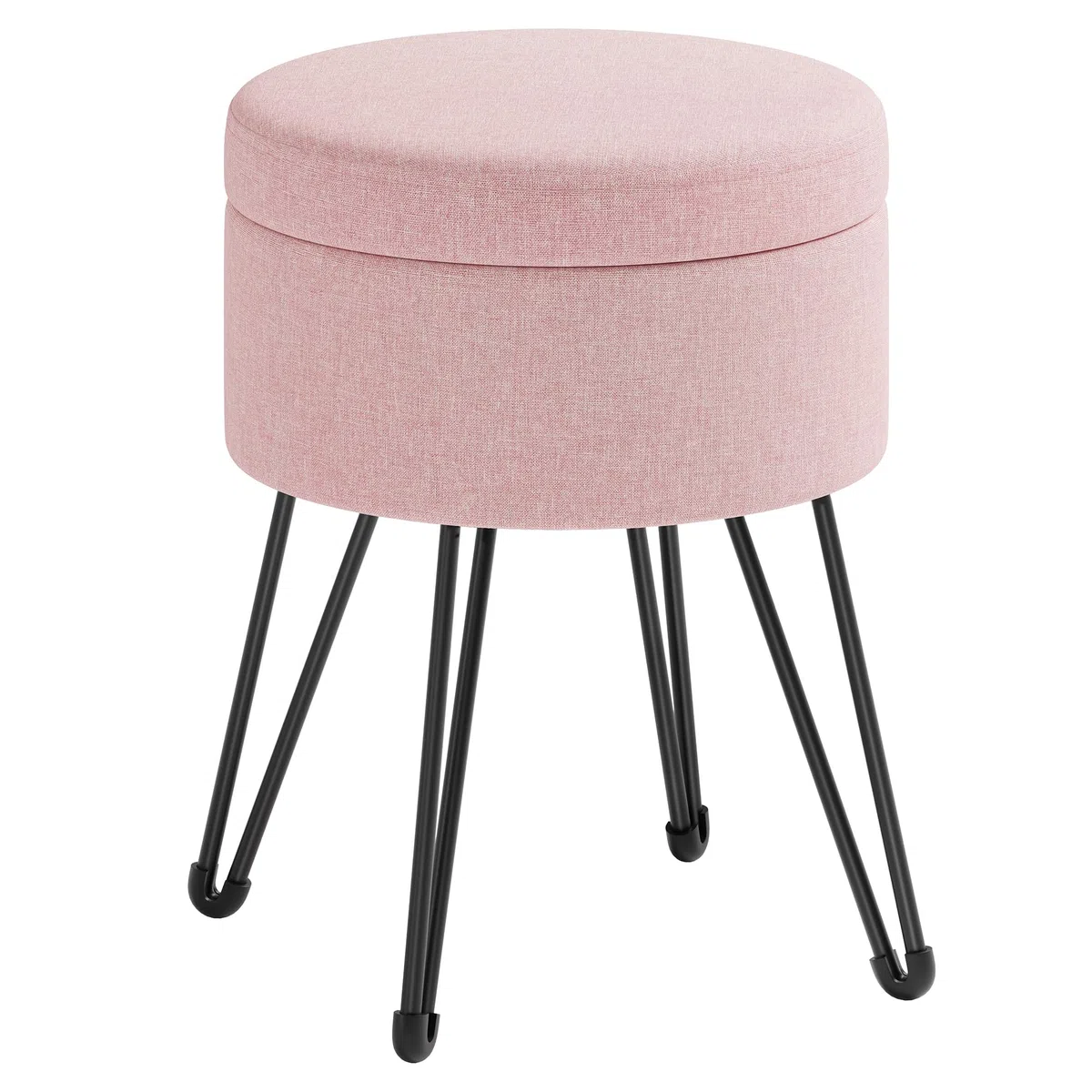 SONGMICS Puff Almacenaje, Baul Almacenaje, Banco Almacenaje Redondo, Taburete de Tocador, 39 x 44,1 cm, 4 Patas de Metal, Asiento Acolchado, Rosa Jalea LOM002R01