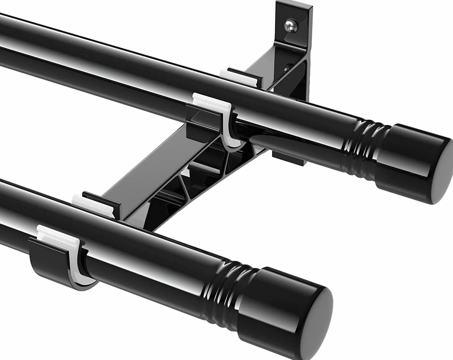 Barras de Cortina Doble, 76-198cm Barra de Cortina Doble Extensible con Terminales con Soportes, Barra de Cortina de Acero Inoxidable Decorativa Ajustable para Sala de Estar/Negro