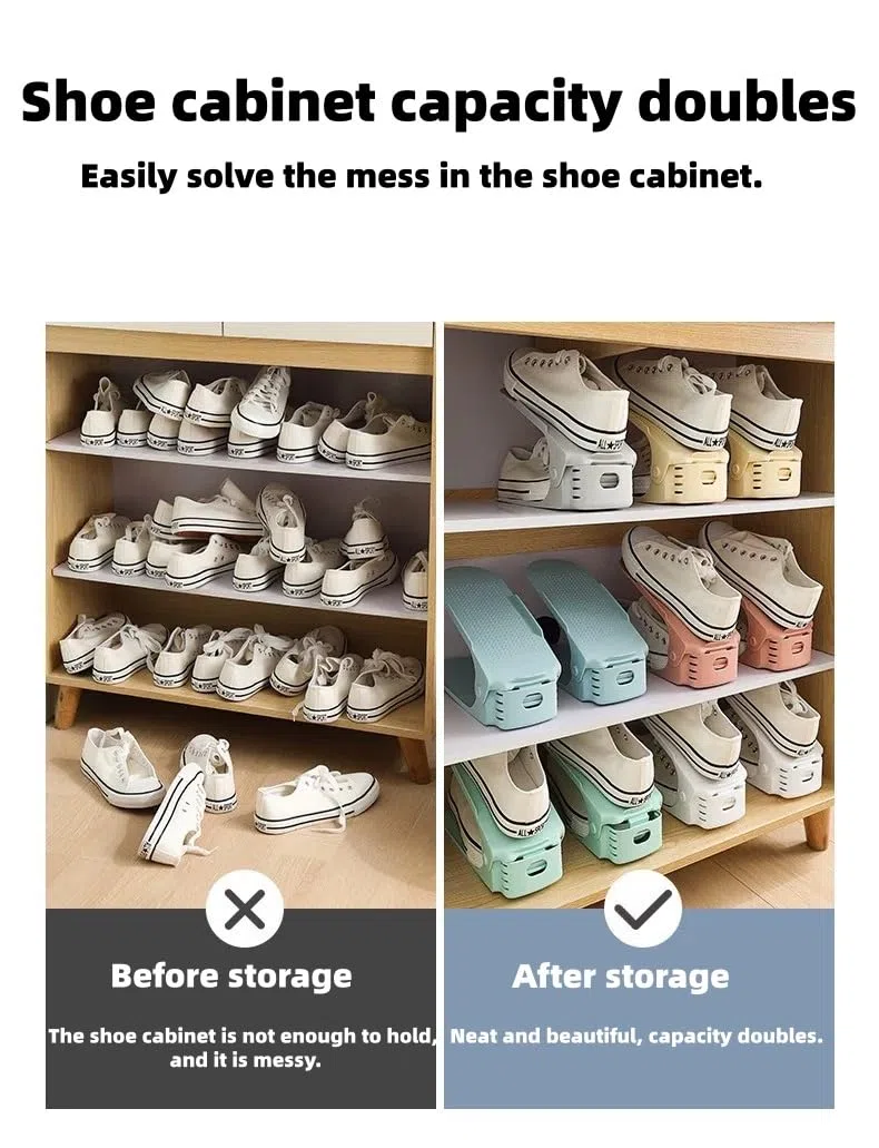 Organizador de ranuras para zapatos, paquete de 20 – Apiladores de zapatos ajustables de 4 niveles, ahorro de espacio 50%, soportes de doble capa para armario (blanco)