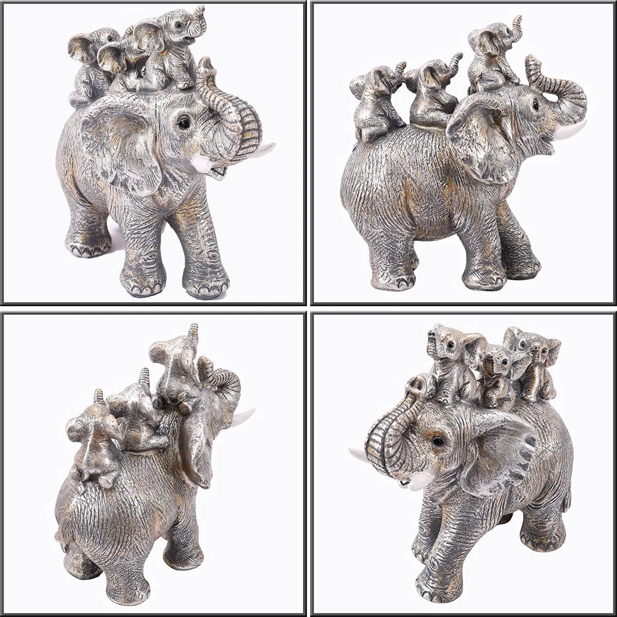Elefantes Decoracion Figuras, Elefante de la Suerte, Figuras Decorativas Modernas Salon, Estatua Elefante Resina Cariñosas para Salón, Escritorio, Oficina - Plata