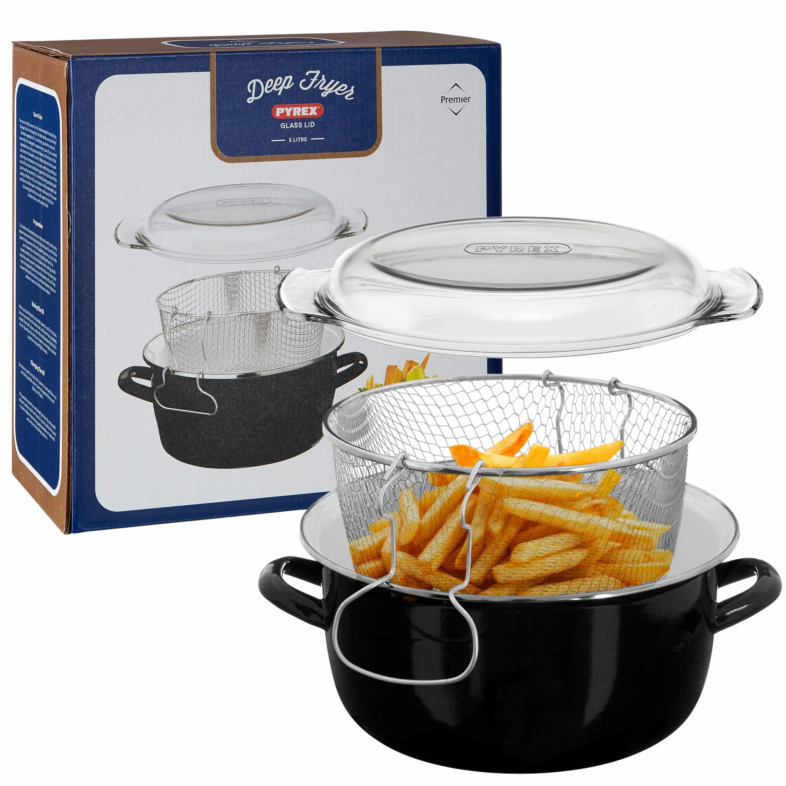 Premier Housewares 102102 - Freidora con Cesta y Tapa Pyrex, 16 x 33 x 27 cm, 5 l, Color Negro