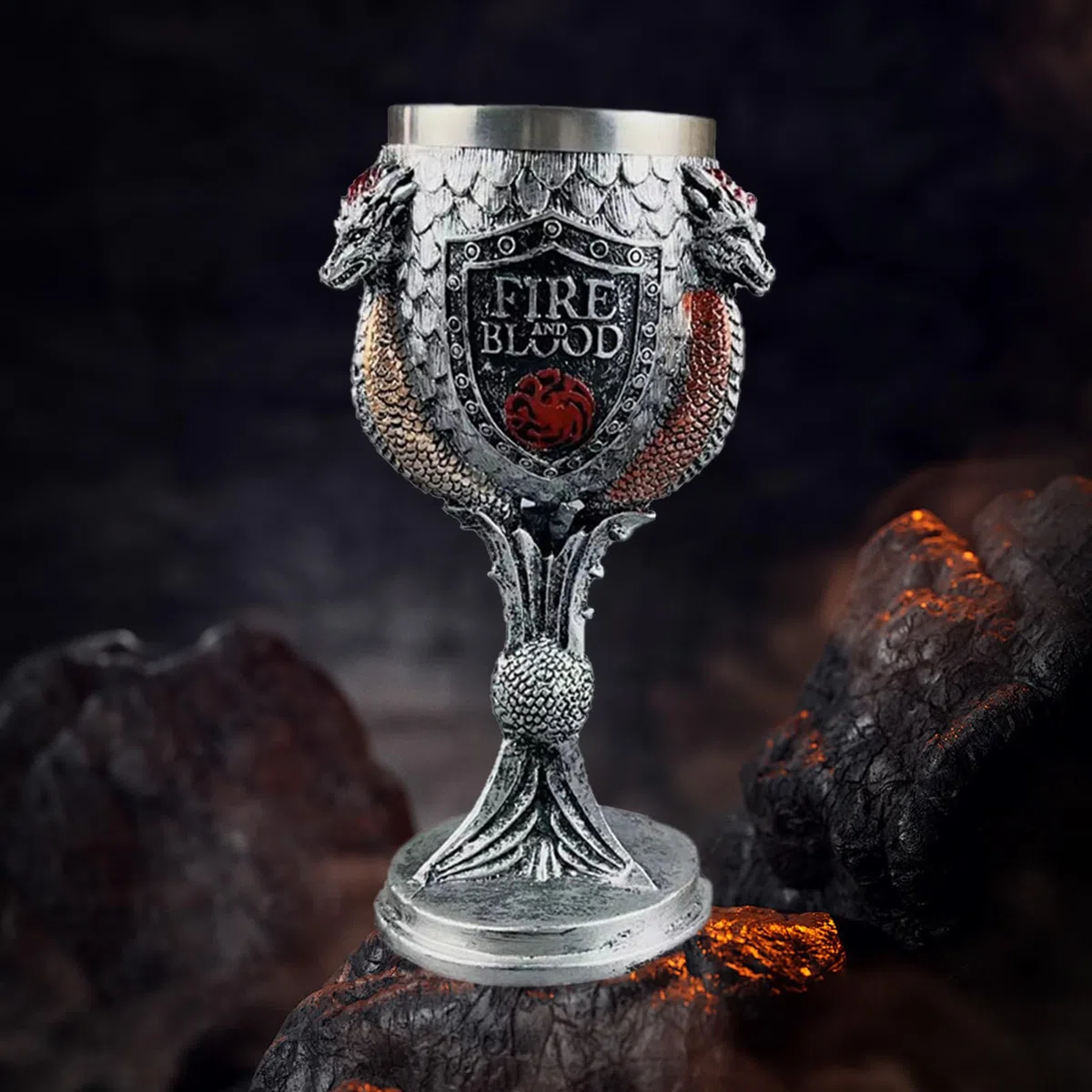 Juego de Tronos cáliz 3D creativo vintage de resina, Santo Grial, taza para beber de 21 x 10 cm, taza de café de resina para Halloween, accesorios de fiesta en bar (cáliz de dragón de tres