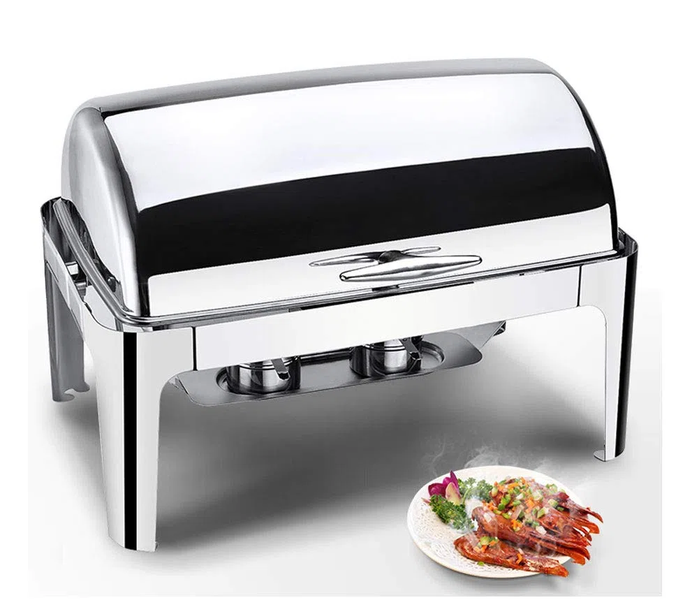 Juego de platos de acero inoxidable, calentador de buffet para bodas, fiestas, banquetes, catering, incluye 3 platos para servicio de alimentos y eventos