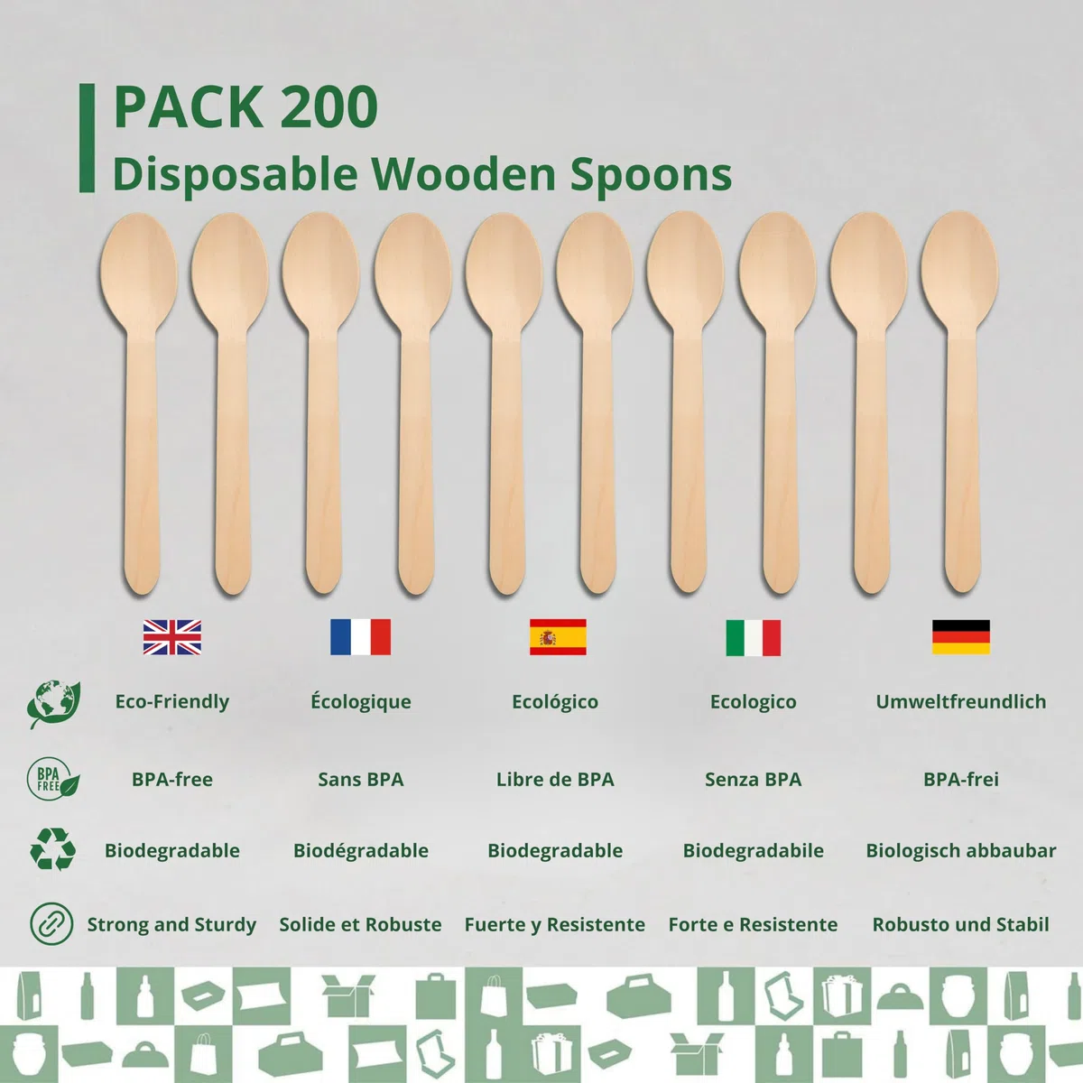 Juego de 200 cucharas desechables de madera, cubiertos desechables, ideales para picnics y eventos
