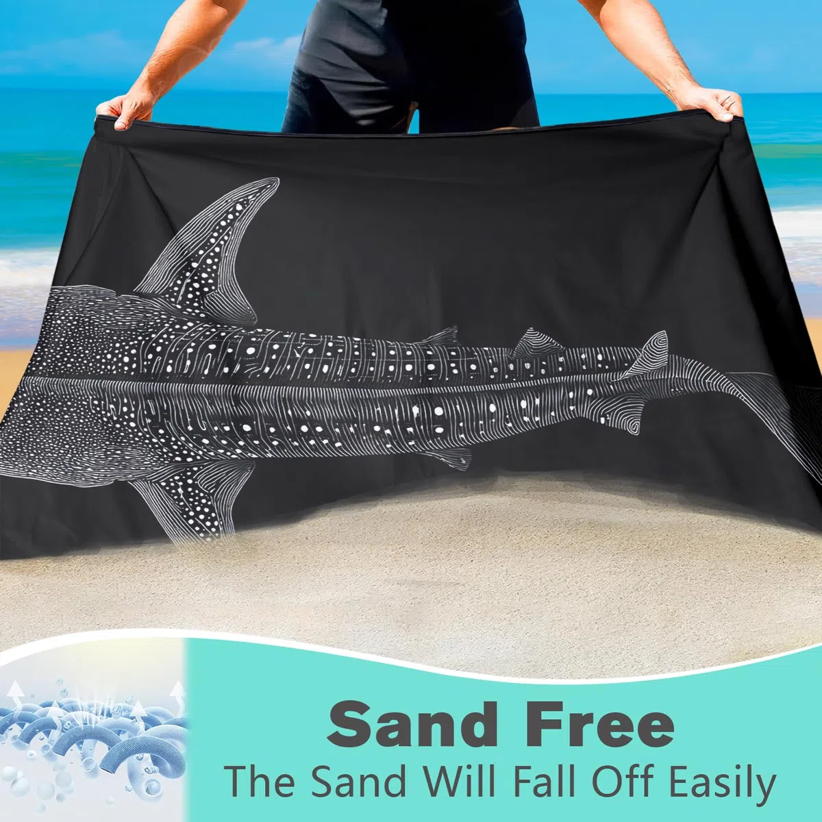 YISUMEI Toalla de playa de microfibra XXL, diseño de tiburón ballena, toalla de playa ligera, de secado rápido, color negro, 180 x 90 cm