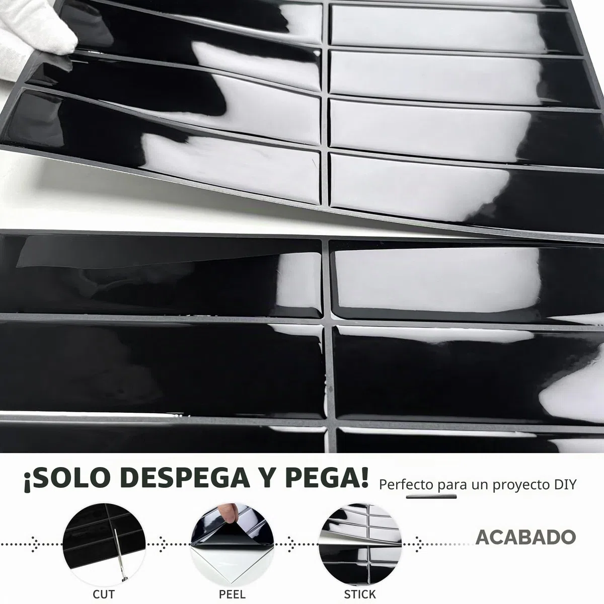 DEWOO Vinilo Azulejos Baldosas Adhesivo pared Rectángulos Metro Papel Pintado Ladrillo para Cocina y Baño Stick Tiles (10, Negro)