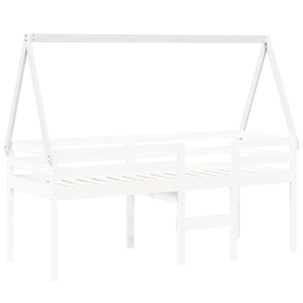 Techo para cama infantil, color blanco, madera maciza de pino, 199 x 95,5 x 88 cm, accesorio para casa de juegos, con lado abierto para habitación infantil, zona de dormitorio estable y