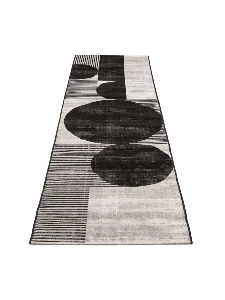 RugVista Deco Alfombra, 100 x 400 cm, Negro/Off Blanco | Modernas, Rectangular, Pelo corto, Limpieza en seco, Oeko-Tex 100