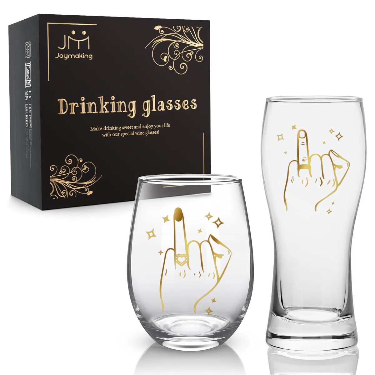 Joymaking Juego de copas de vino y vasos de cerveza para parejas - Regalo de boda personalizado, regalo de compromiso, pequeño regalo para boda, regalo de pareja