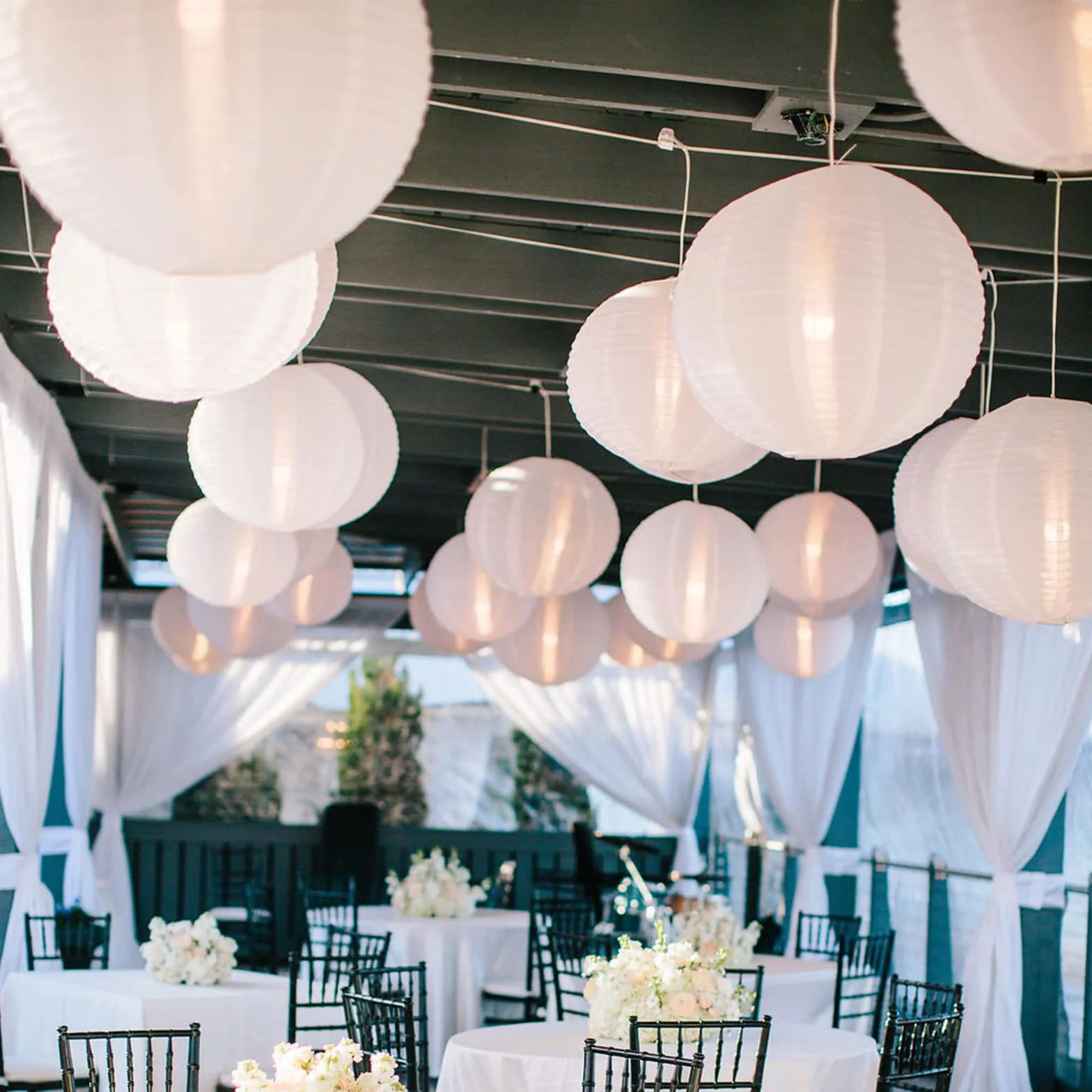 MIVIDE 20 farolillos de papel blanco, 25 cm, pantalla redonda, farolillos de papel blanco para bodas, cumpleaños, fiestas y eventos