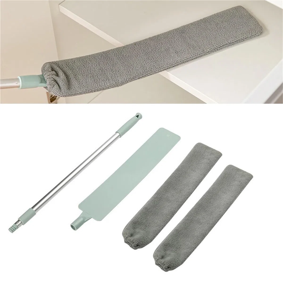 Trapeador de Mango Largo retráctil, Plumero for mesita de Noche, sofá, Cepillo for Polvo, Ventanas, Muebles, Herramienta de Limpieza para Telarañas(6PCS Cloth)