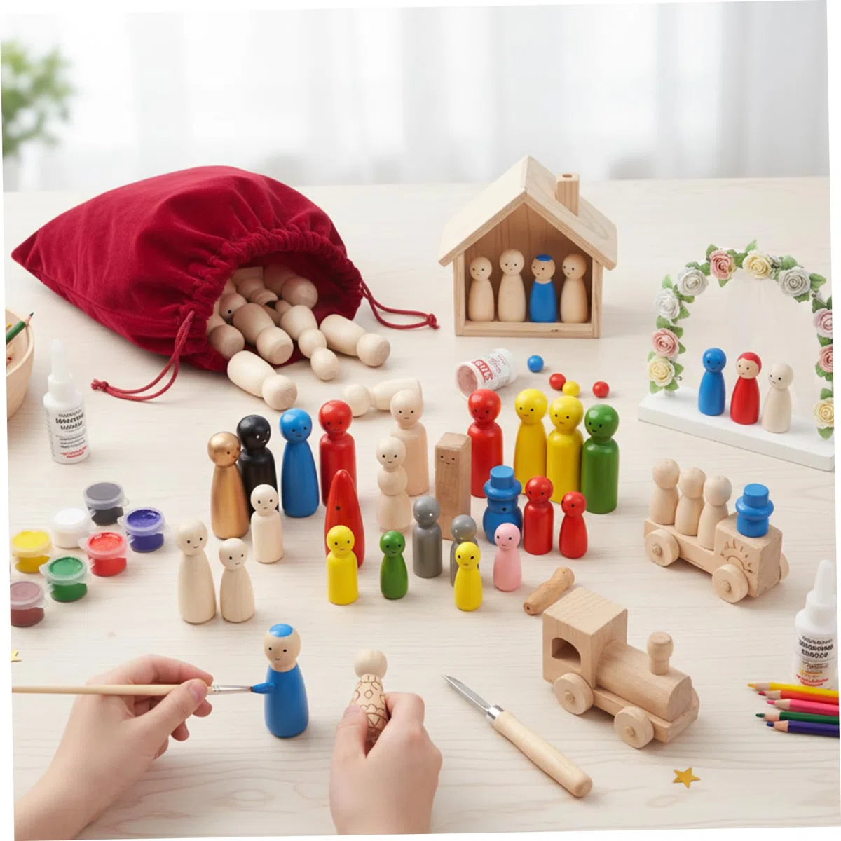 Figuras de Personas de Madera, 28 Piezas de muñecas de Clavija de Madera, Figuras de Personas Coloridas, Juguetes educativos, proyectos de Arte, Juegos en Miniatura, Mini muñecas para niños