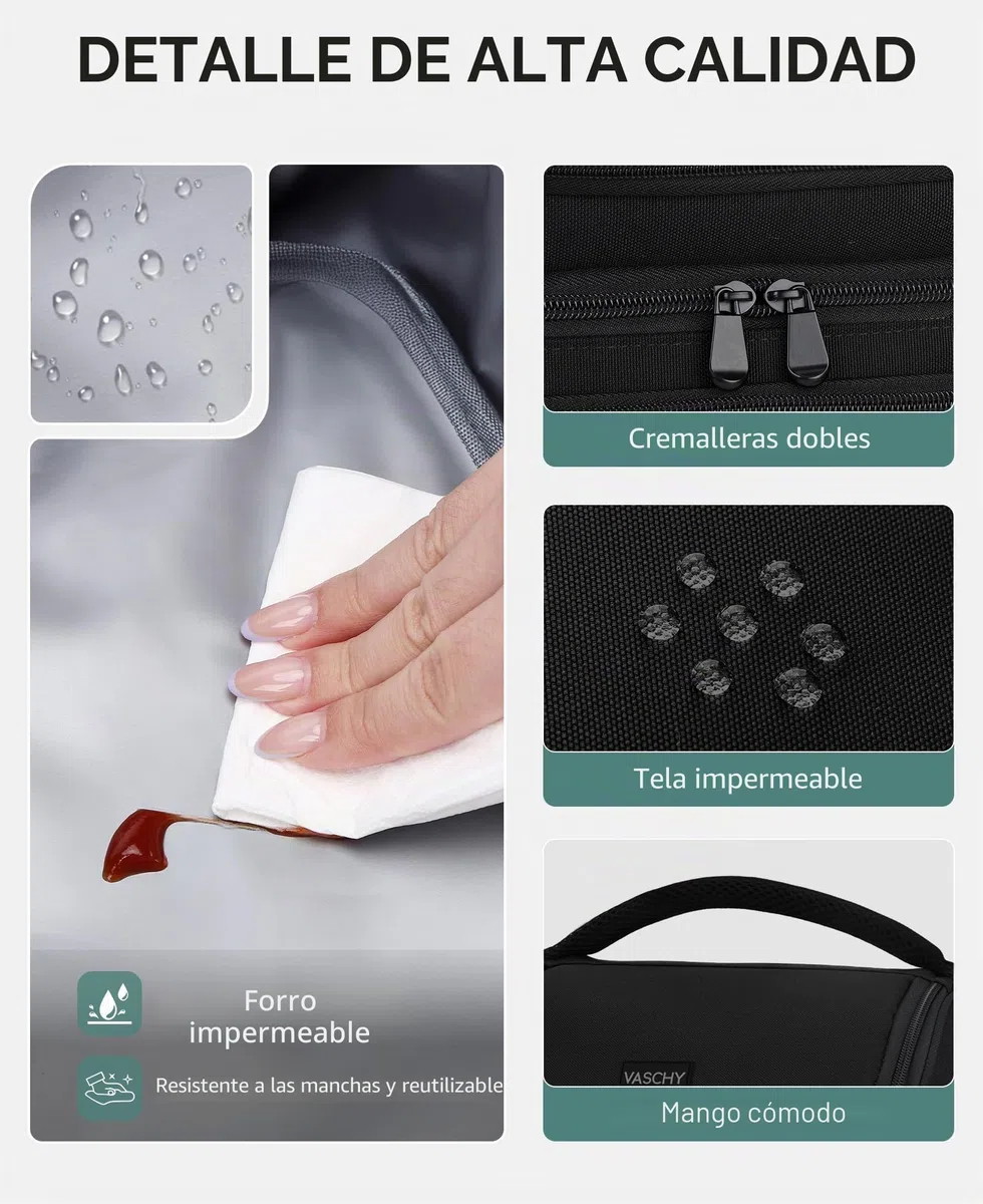 VASCHY Bolsa Térmica Porta Alimentos, Bolsa Comida Trabajo Bolsa Almuerzo Bolsa Isotermica Nevera Portatil con Dos Compartimentos y Correa Ajustable para Picnics, Playa, Camping, 13,4 L, Negro