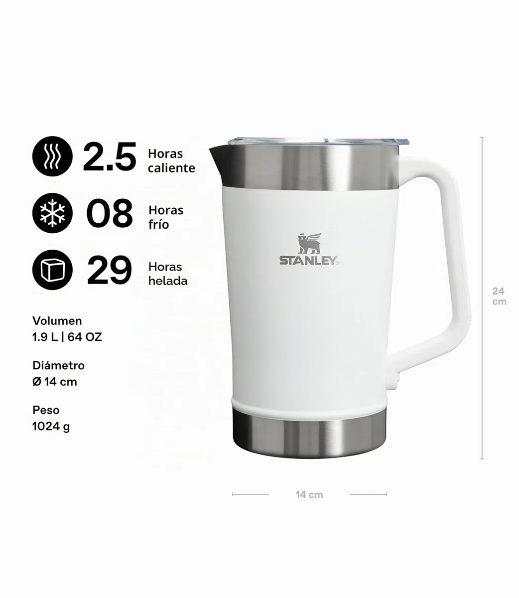Stanley 1913 Stay Chill Jarra 1.9L - Mantiene 8 Horas Fría - Hielo Hasta 29 Horas - Sin BPA - Doble Pared de Espuma - Apta para Lavavajillas - Asa Resistente - Frost