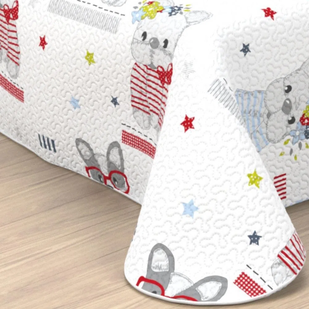 Colcha bouti infantil con acolchado termosellado para camas 90 y 105 cm, con diseños de piratas, unicornios, perritos y cerditos... Ideal para primavera y verano (Perritos, 105)