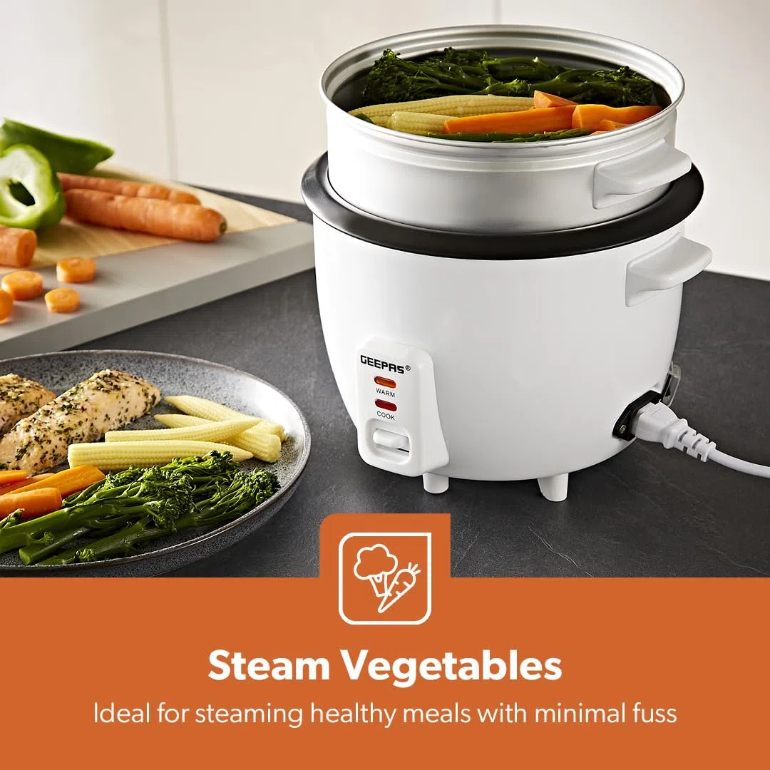 Geepas - Olla de arroz con vaporizador (1 L, 400 W, antiadherente, cocción automática, fácil limpieza, protección a altas temperaturas)