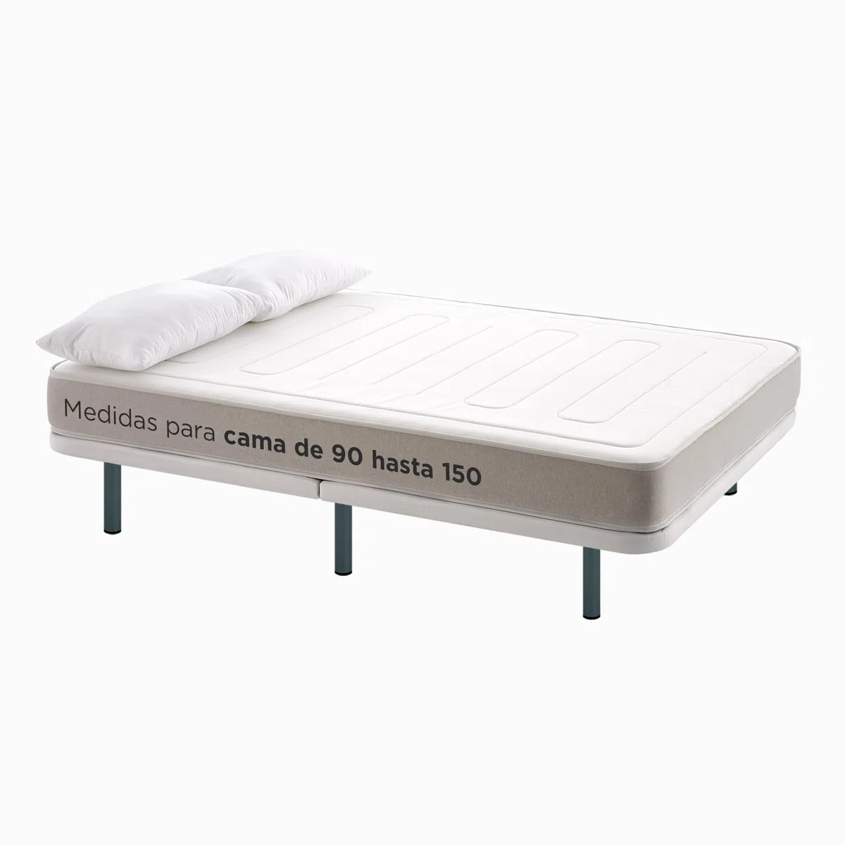 MAXCOLCHON Pack Universitario de Descanso Completo con Colchon Viscoelastico y Base Tapizada Partida para Dormitorios de Estudiantes, Incluye Almohada y Ropa de Cama Blanca, Gris (135x190 cm)