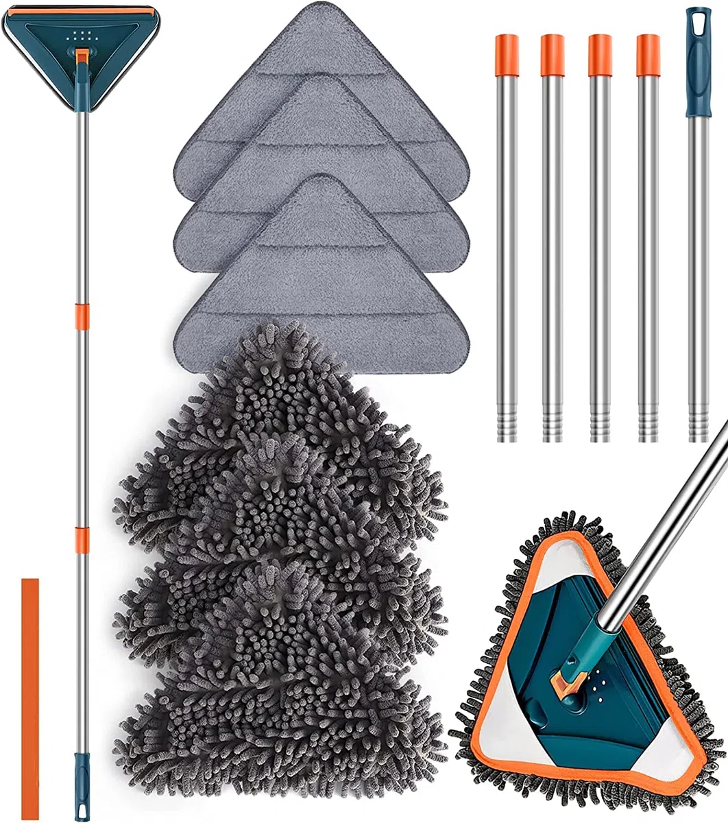 Trapeador de Limpieza Triangular 360 Grados Giratorio Ajustable Microfibra Multifuncional giratoria para Limpiar a Fondo Toda la casa