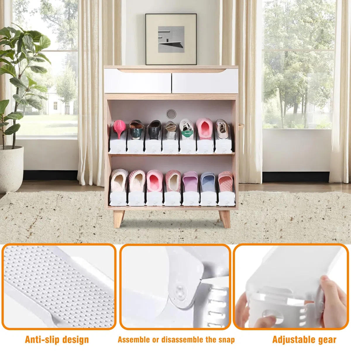 Juego de 10 Organizadores Zapatos Niveles 4 Alturas Ajustable,Organizador Zapatero Plástico,Soporte Calzado Ahorra Espacio para Mujeres,Hombres,Organización Zapateros Nivel Doble para Armario (Blanco)